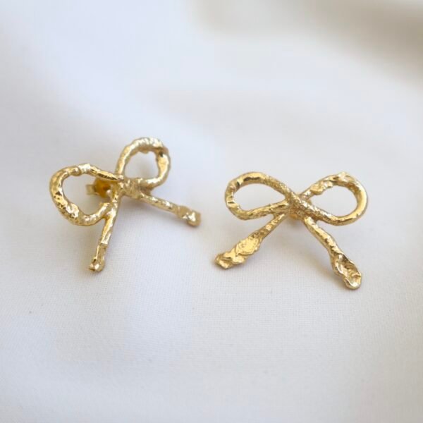 -Gold bow tie earrings- - Image 3