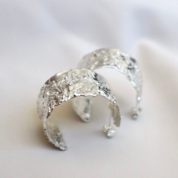 -Silver "stone" hoop earrings- - Image 6